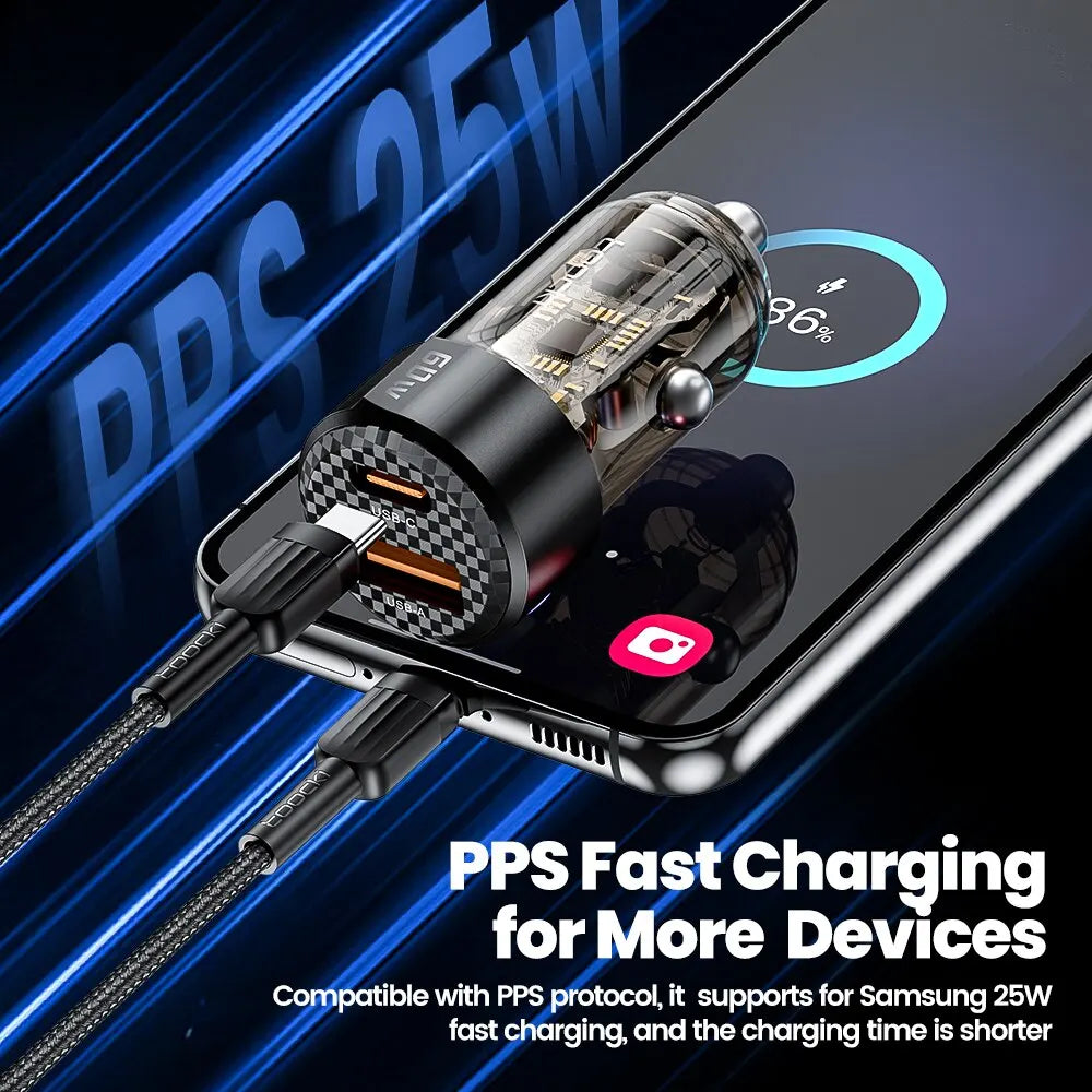 Car charger USB-C and USB-A ports